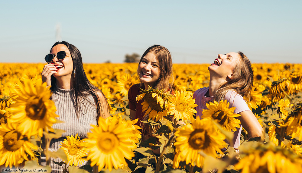 Frauen Blumen Sonne Lachen