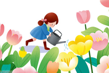 Sommer-Maedchen gie&szlig;t Blumen